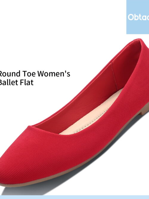 Obtaom Round Toe Fabric Ballet Flats