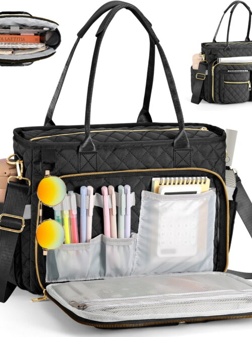 Gocvo Quilted Work Tote with Fold-Down Organizer Panel