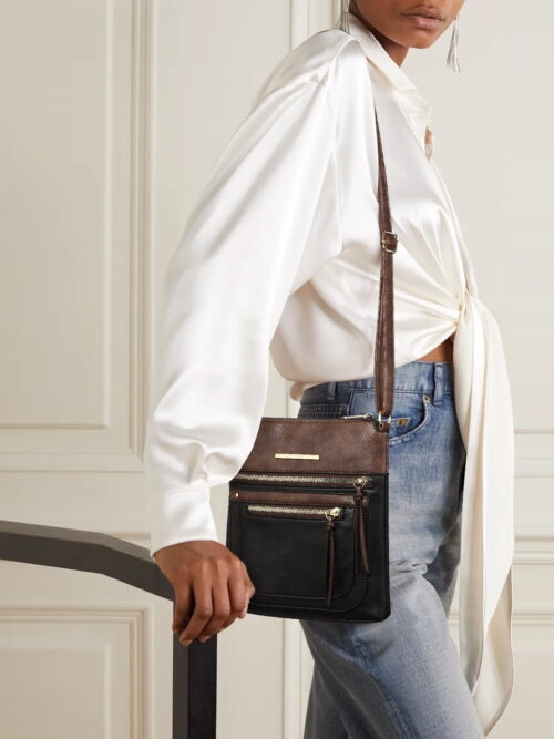 Dasein Two-Tone Vegan Leather Crossbody with Tassel Pulls