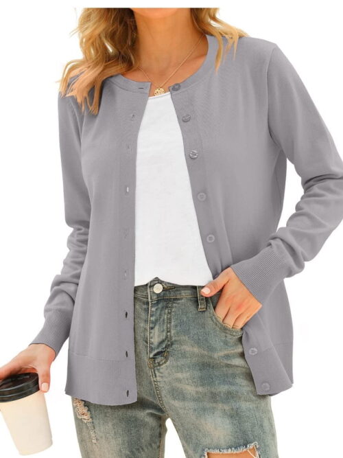 Aiyino Crew Neck Button-Down Knit Cardigan