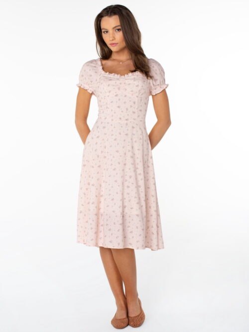 Celebrity Pink Puff Sleeve Midi Dress