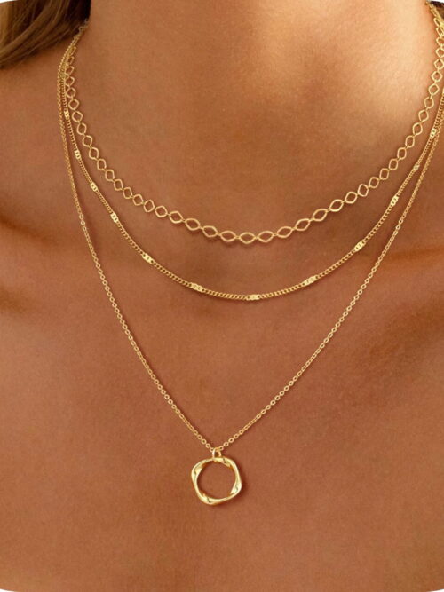 GOSFRY 14K Gold Plated Layered Necklace Set, 3-Piece
