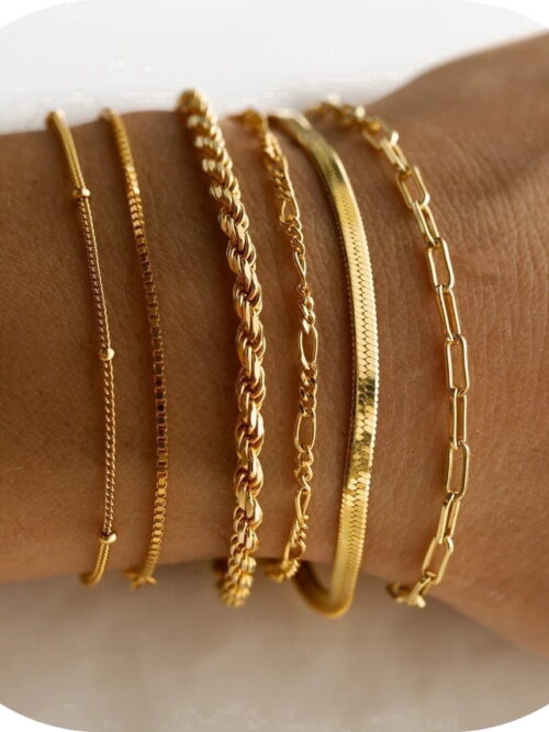 GOSFRY 14K Gold Plated Stackable Bracelet Set, 6-Piece