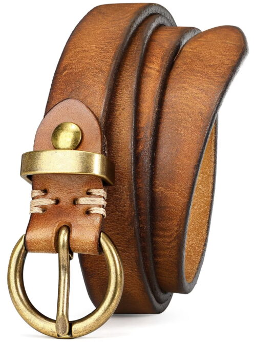 JASGOOD Thin Leather Waist Belt, Vintage Brown