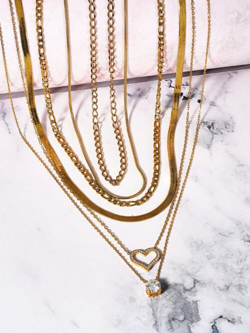 JeenMata Yellow Gold Plated Layered Necklace Set, 6-Piece