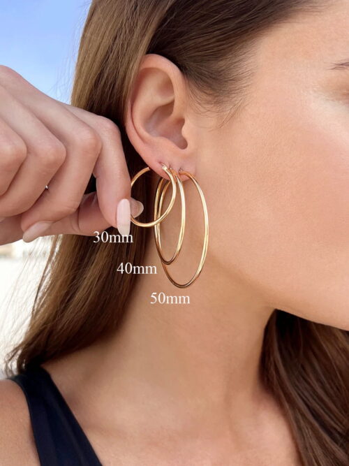 LUNVKY 18K Gold Plated Tube Hoop Earrings, 50mm
