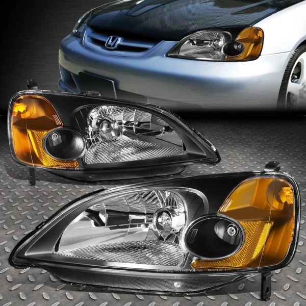 FOR 01-03 HONDA CIVIC OE STYLE BLACK HOUSING AMBER CORNER HEADLIGHT HEAD LAMPS