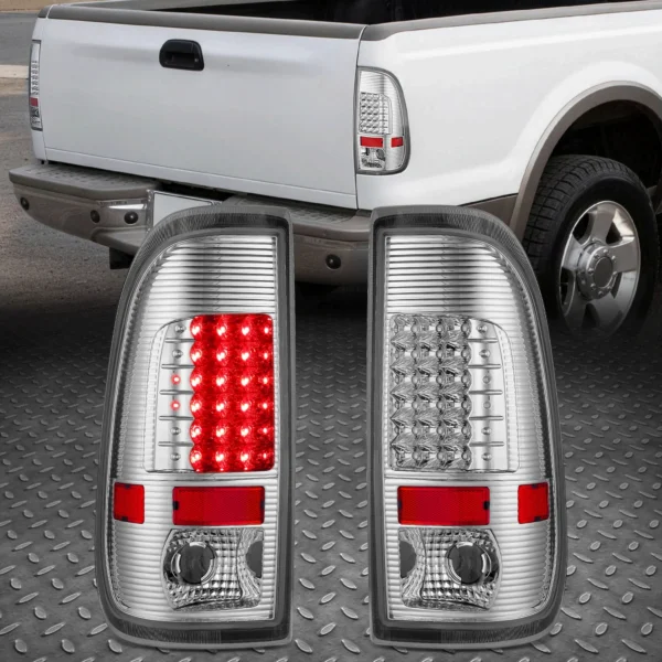 [FULL LED]FOR 90-97 FORD F150 F250 F350 SUPER DUTY TAIL LIGHT BRAKE LAMPS CHROME