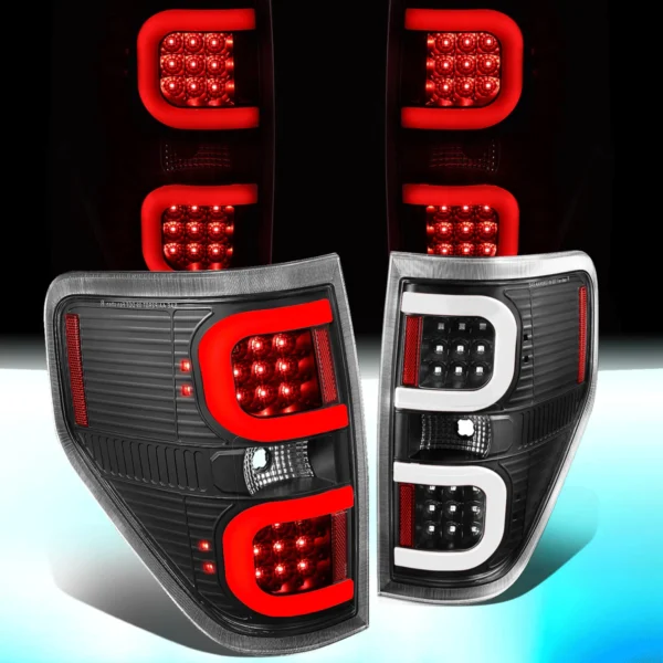 FOR 2009-2014 FORD F-150 DUAL LED BAR TUBE TAIL LIGHT BRAKE LAMPS(BLACK/CLEAR)