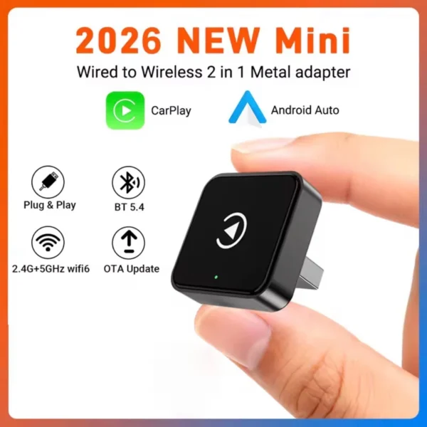 2 in 1 Wireless Apple CarPlay Adapter Android Auto AI Smart Box Dongle for Car