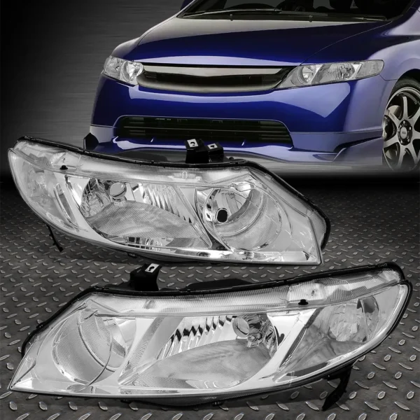 FOR 06-11 HONDA CIVIC SEDAN PAIR CHROME HOUSING CLEAR CORNER HEADLIGHT HEAD LAMP