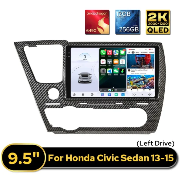 9.5 inch Head Unit for 13-15 HONDA CIVIC EX COUPE with Carbon Fiber Trim Bezel