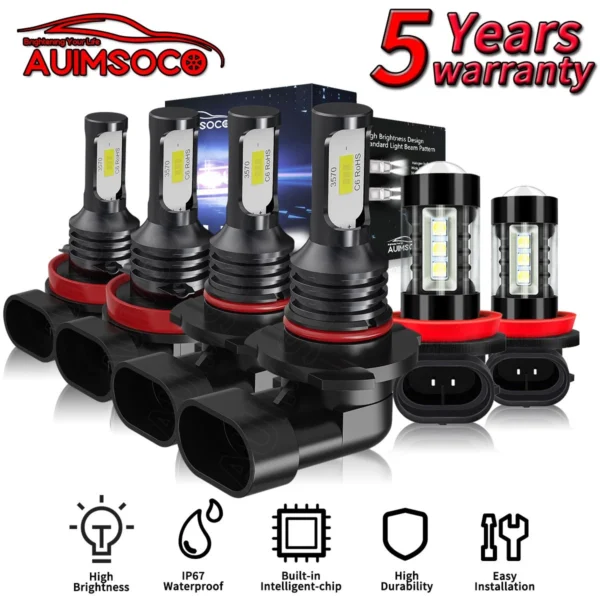 For Chevrolet Sonic 2012-2016 6Pcs LED Headlight Hi-Lo Beam + Fog Light Bulbs