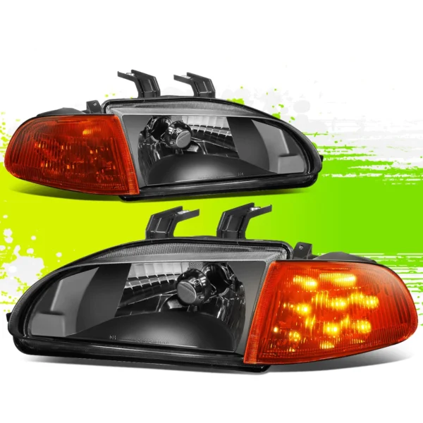 LED DRL Headlights for Honda Civic 2/3Dr 92-95 Black Housing Clear Side Pair