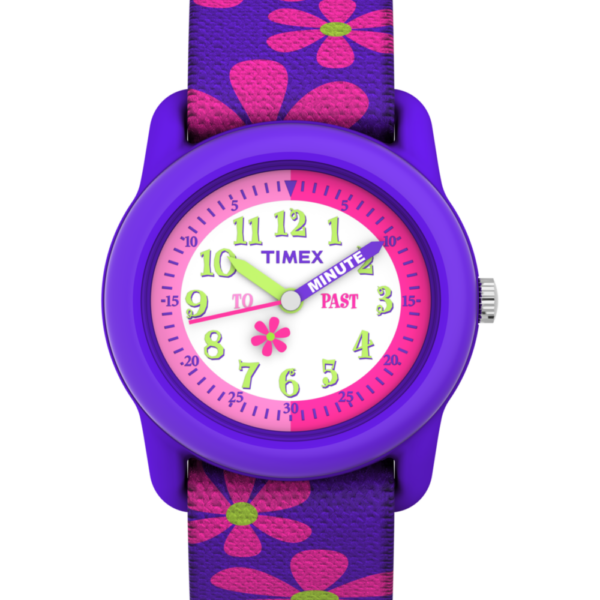 TIMEX TIME MACHINES® 29mm Purple Floral Elastic Fabric Kids Watch