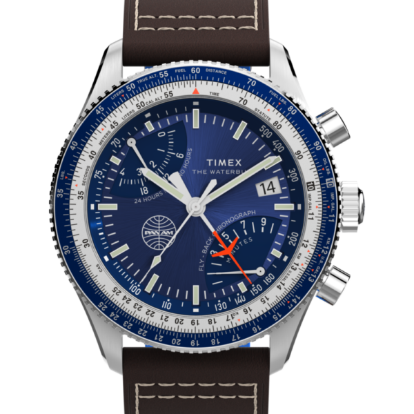 Pan Am® x Timex Fly-Back Chronograph 43mm Leather Strap Watch 