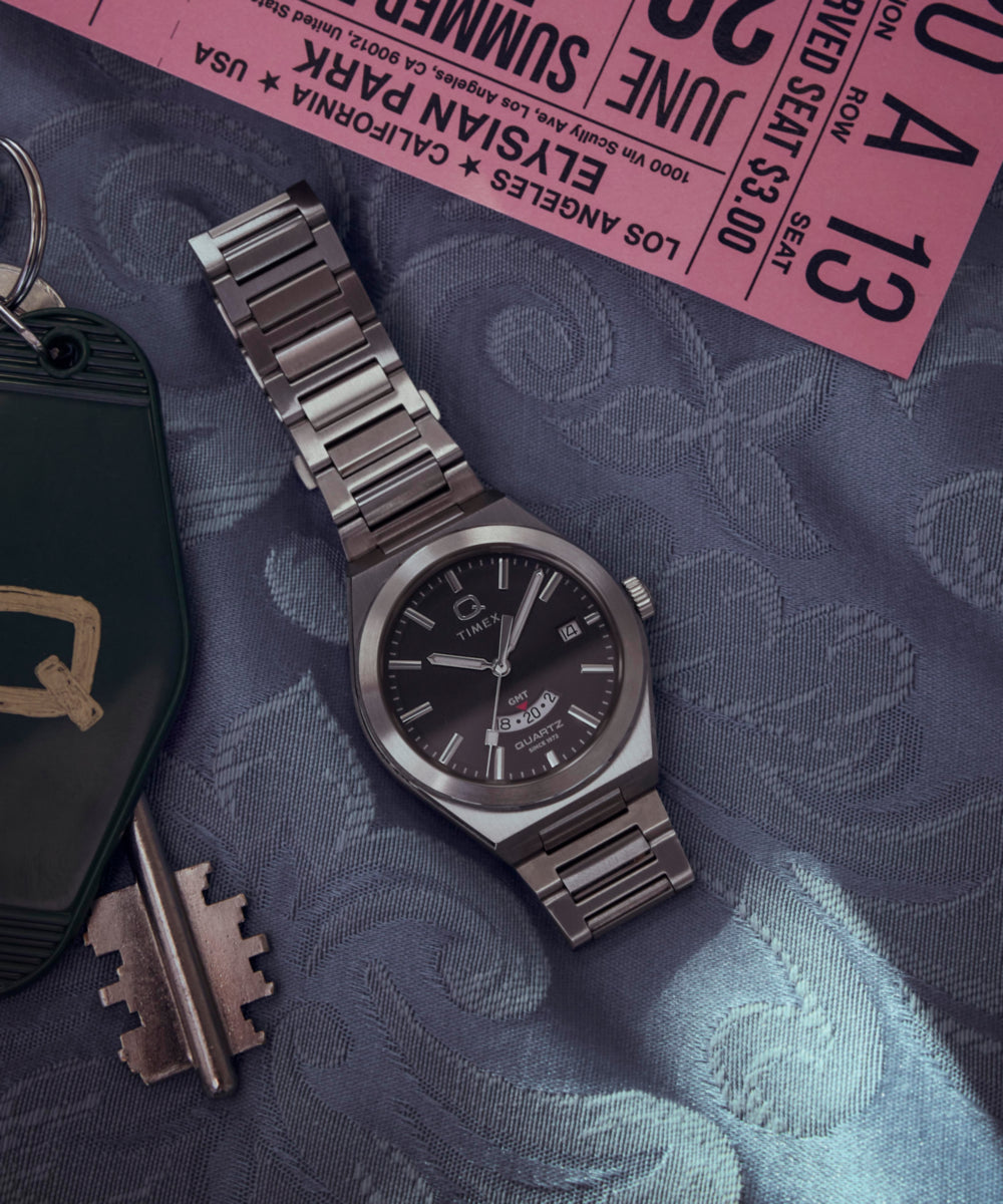 Q Timex® Continental GMT 39mm Stainless Steel Bracelet Watch - Image 7